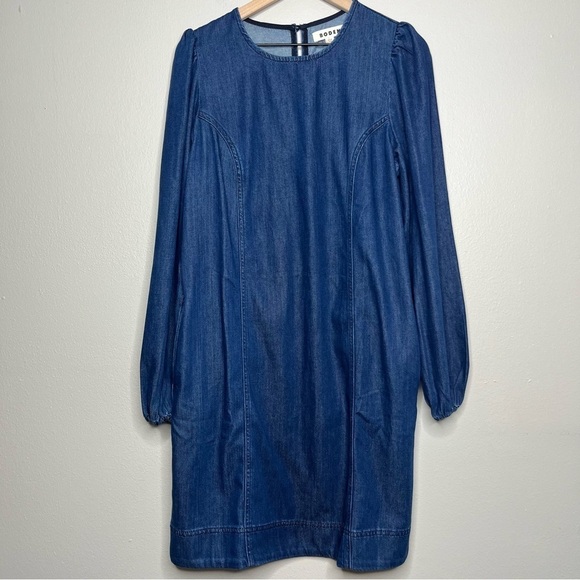 NEW Boden Denim Blouson Shift Dress US‎ 12R Tencell Chambray Spring - Picture 2 of 16